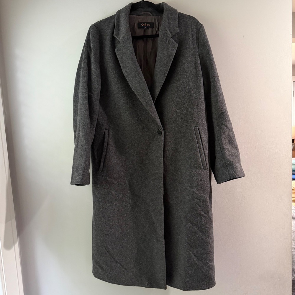 Quince Italian Wool Overcoat Womens Small Charcoal Grey Excellent Single Button